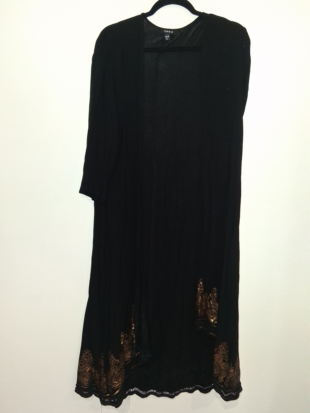 torrid Black Long Open Robe with Gold Embroidered Hem